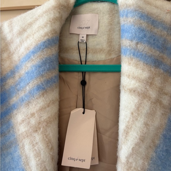 NWT- Cinq à Sept 'Lita' Wool-Blend Fringe-Trim Plaid Coat, Glacier Blue - Medium - Picture 3 of 9